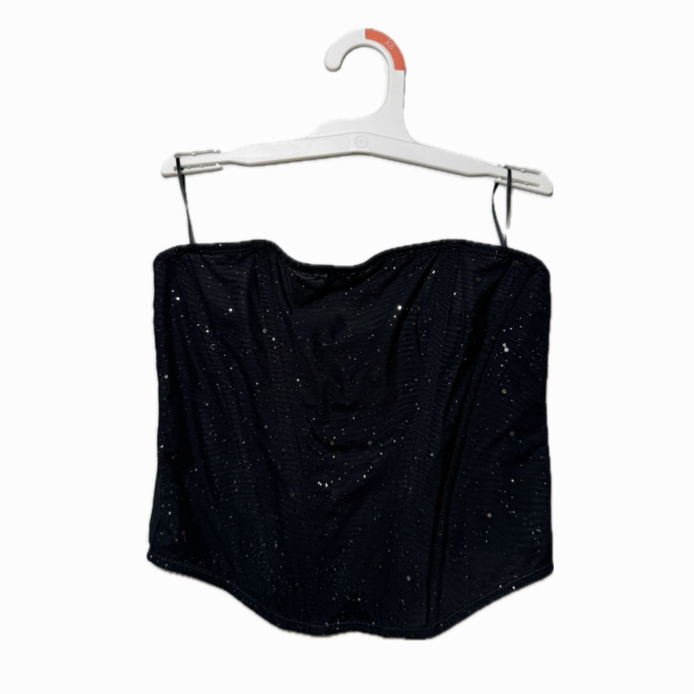 NWT | Auden - Black Mesh Corset with Silver Detail